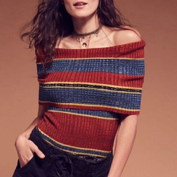 Free People Carly Striped Cowl Neck Sleeveless Sweater Top S Boho Hippie 70s - Picture 3 of 14